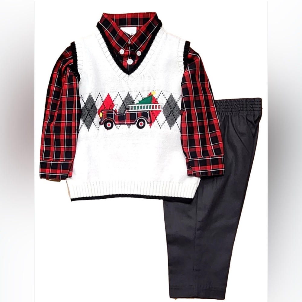 Izod Red Plaid Shirt and Black Pants Set